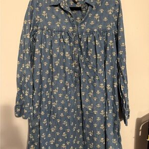 Anthropologie Pilcro Light Blue Floral Chambray Dress